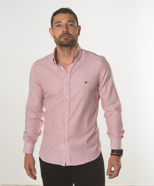 CAMISA RAYAS BURDEOS